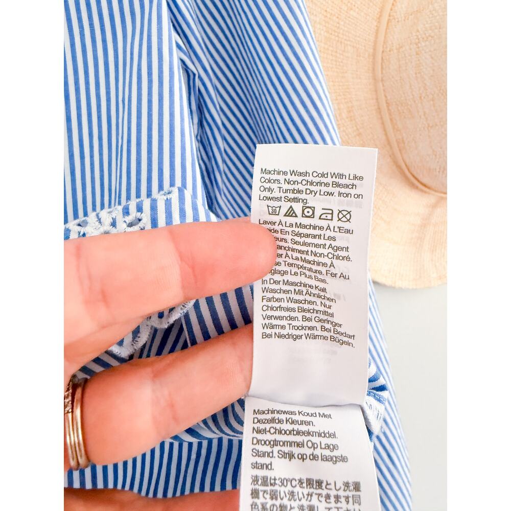 J Crew Factory | NWOT Embroidered Stripe Button Up Shirt Blue White | Sz S - Picture 6 of 9